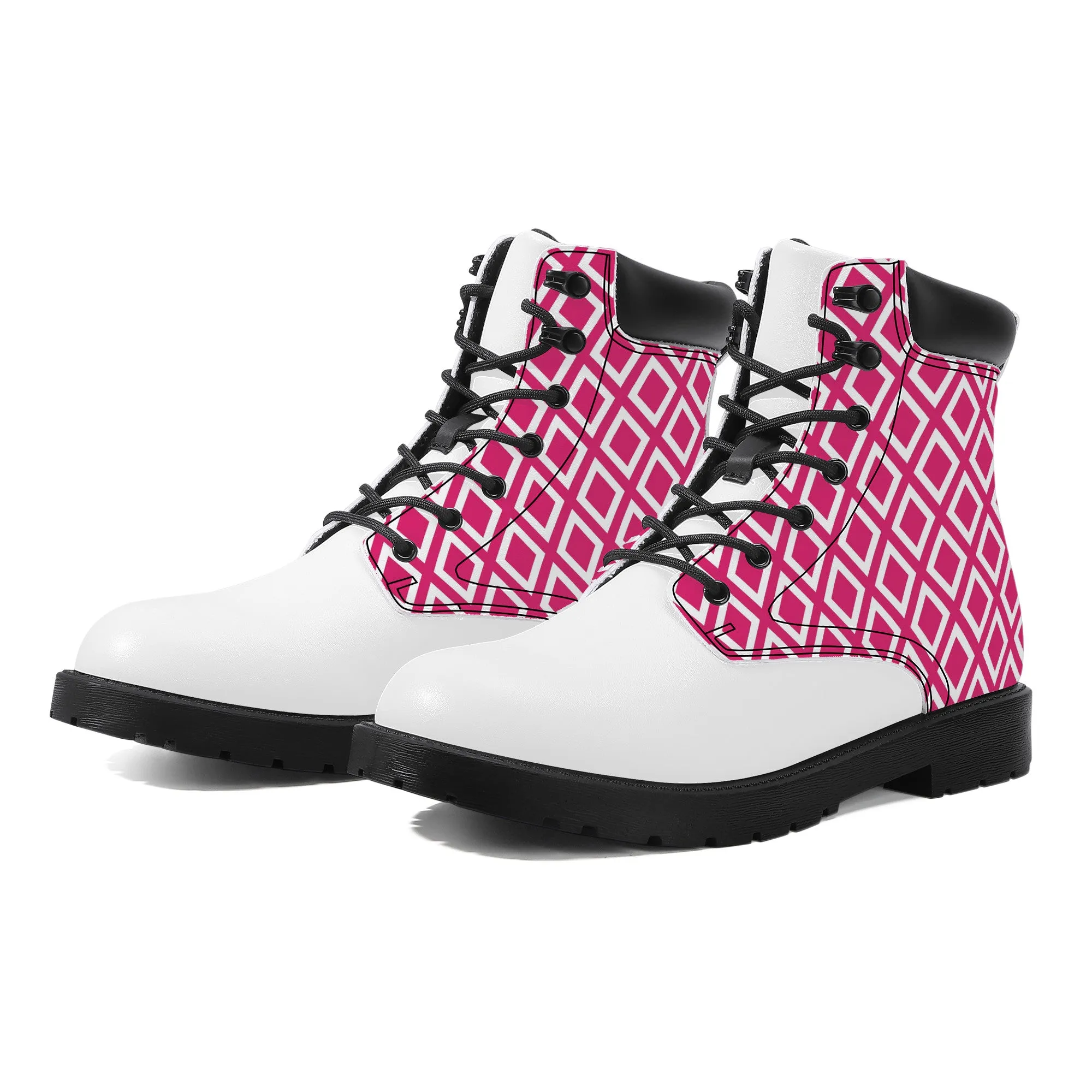 Unisex Synthetic Leather Boots With Cuff - Pink Triangles