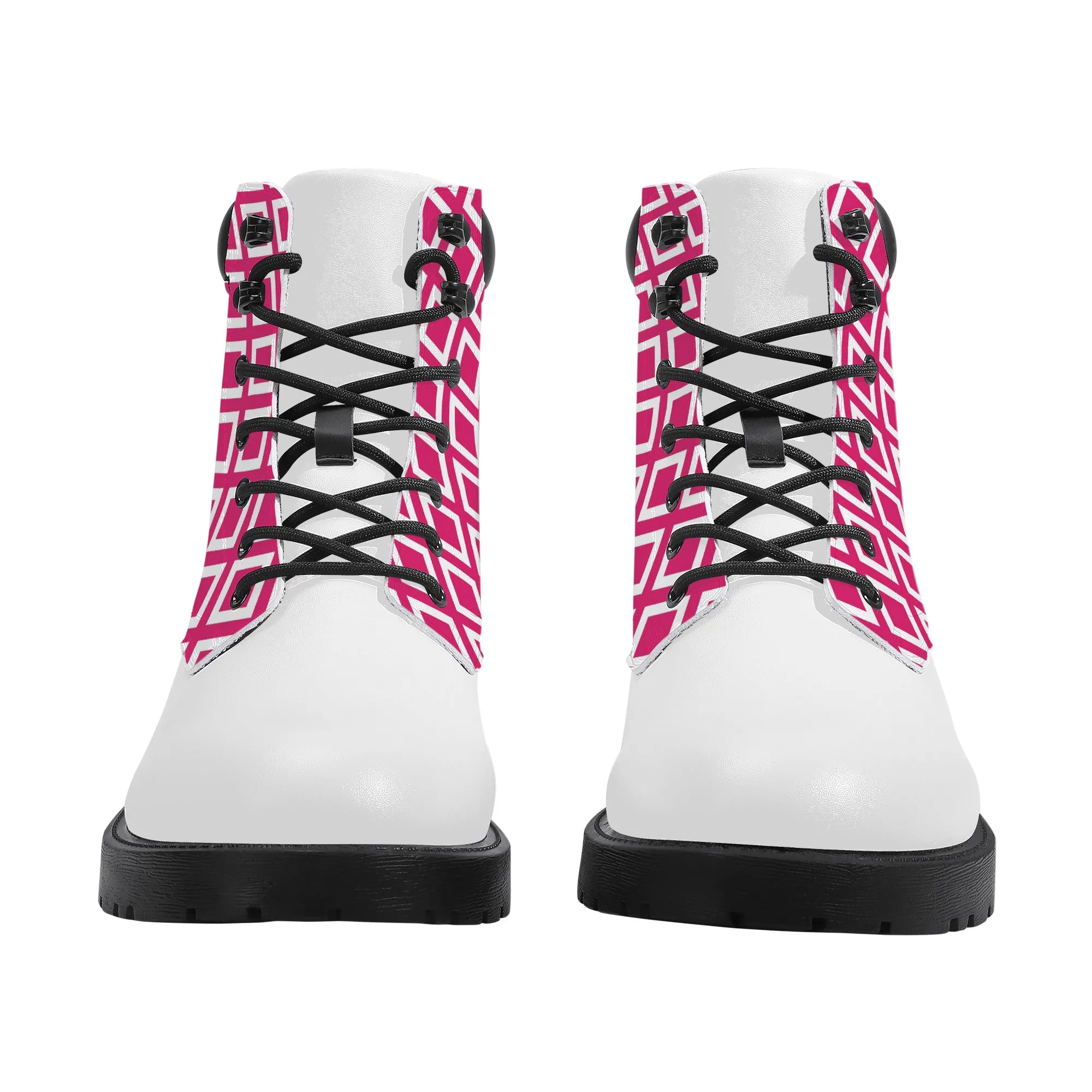 Unisex Synthetic Leather Boots With Cuff - Pink Triangles