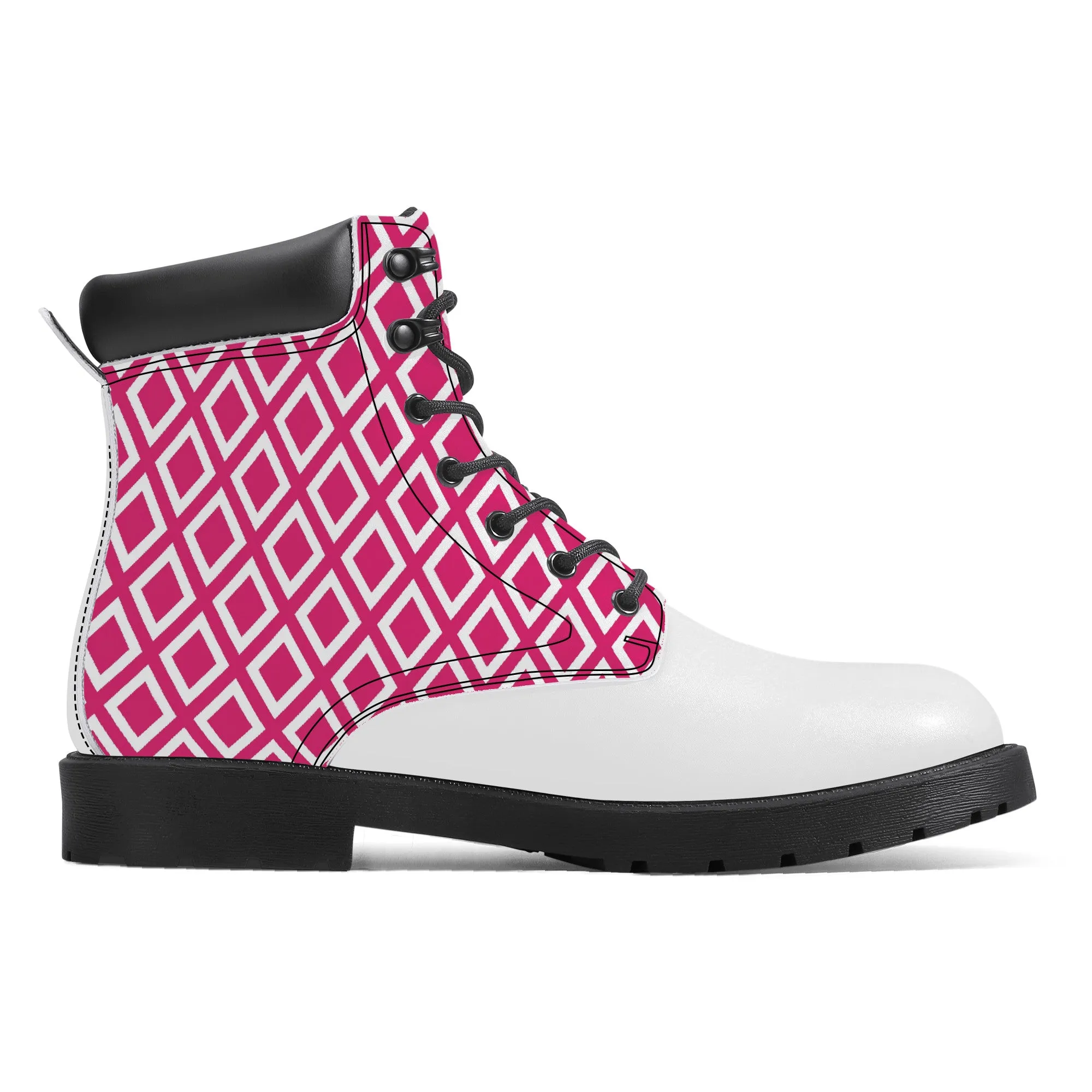 Unisex Synthetic Leather Boots With Cuff - Pink Triangles