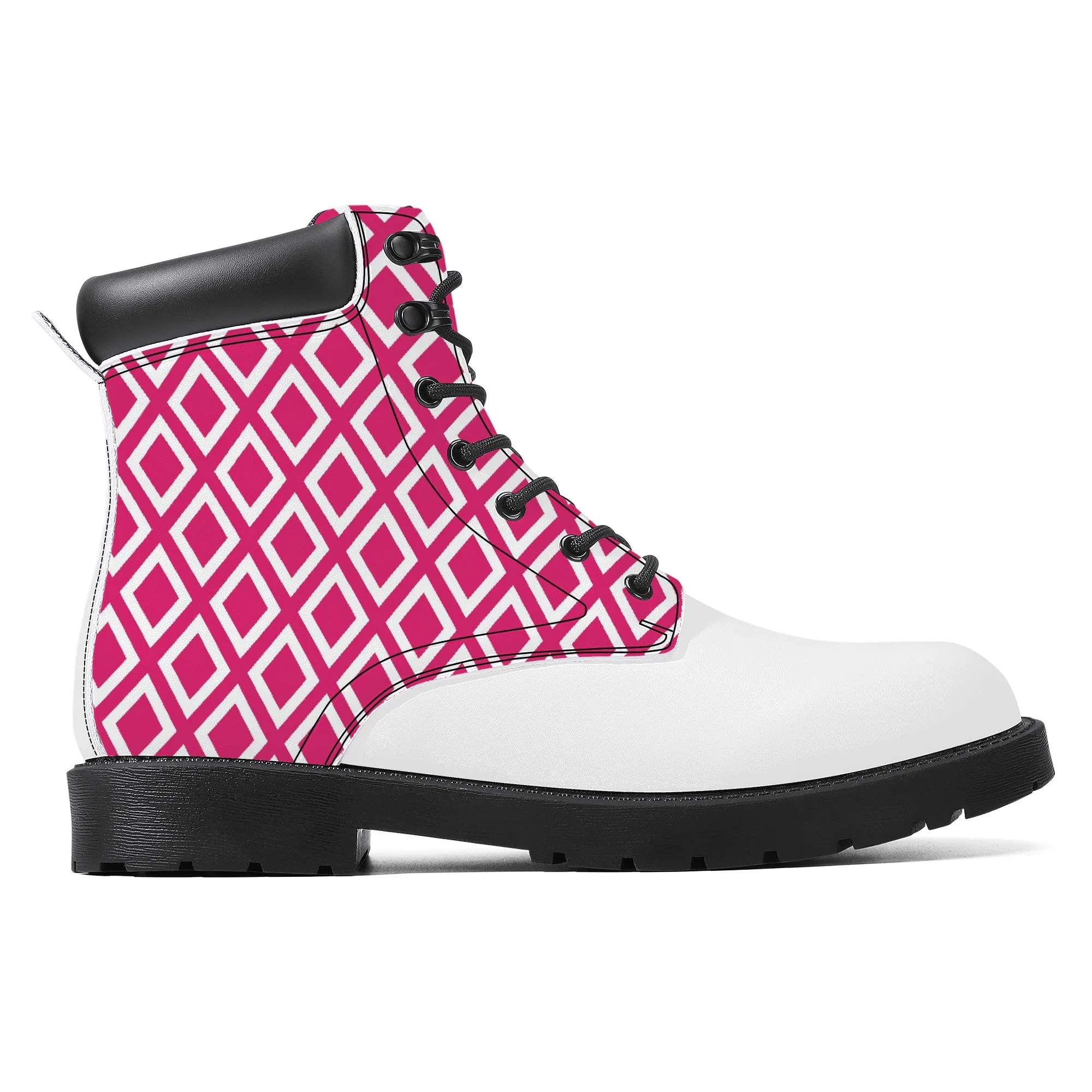 Unisex Synthetic Leather Boots With Cuff - Pink Triangles