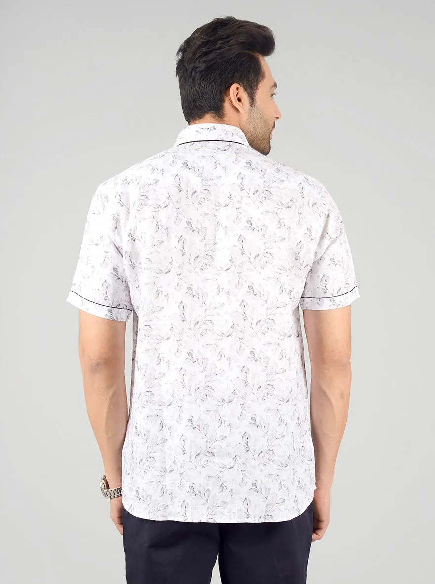 White & Grey Printed Slim Fit Party Wear Shirt | JB Studio