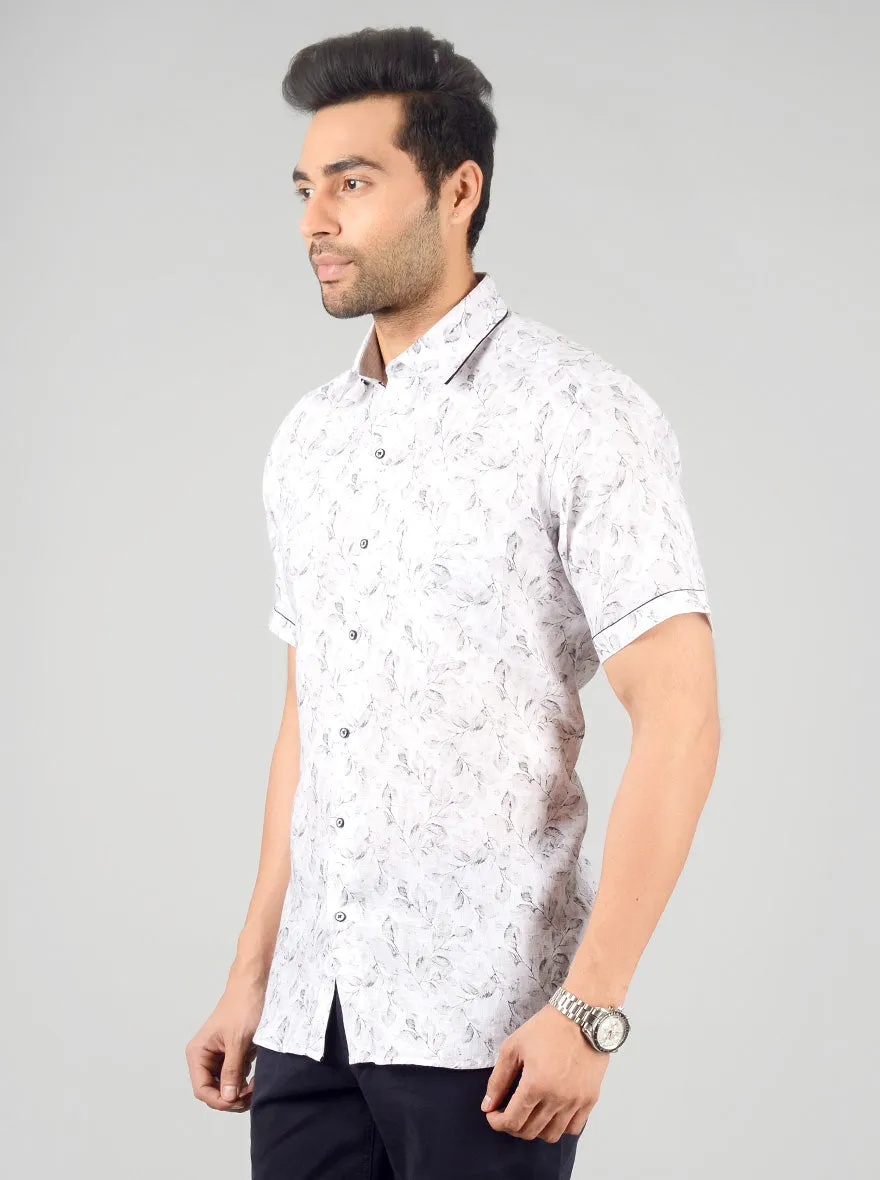 White & Grey Printed Slim Fit Party Wear Shirt | JB Studio