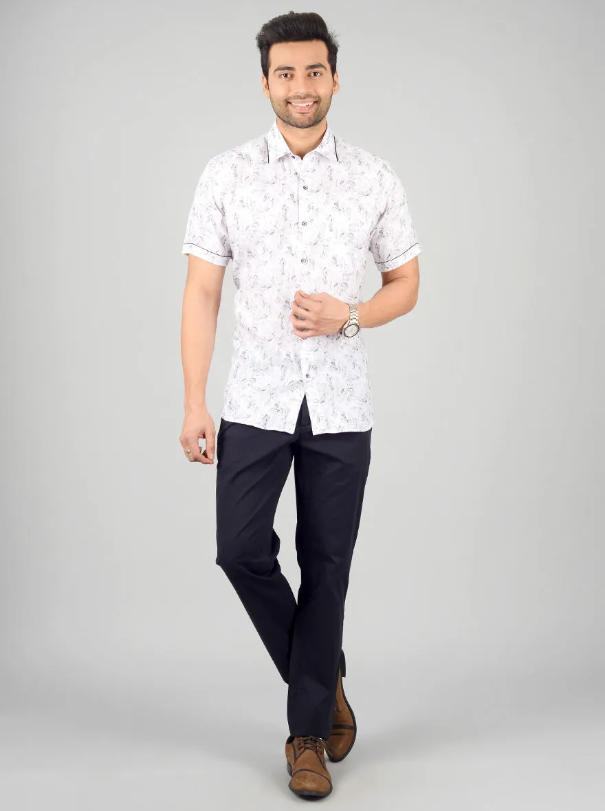 White & Grey Printed Slim Fit Party Wear Shirt | JB Studio