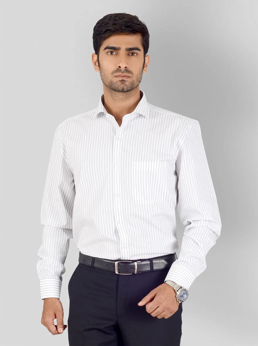 White & Grey Striped Regular Fit Formal Shirt | JadeBlue