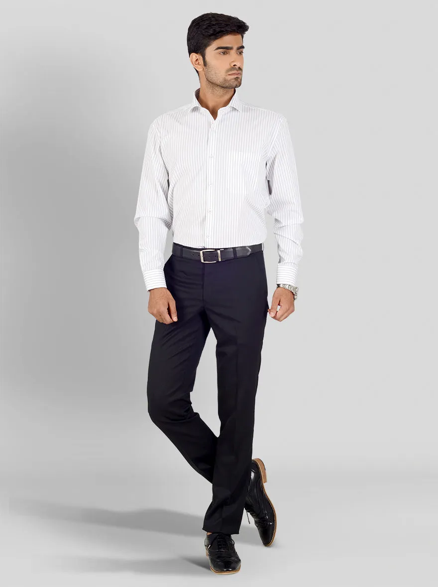 White & Grey Striped Regular Fit Formal Shirt | JadeBlue