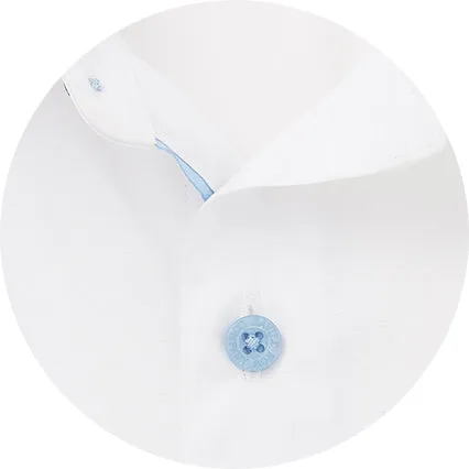 White Slim Fit Blue Button Smart-Casual Shirt - Single Cuff