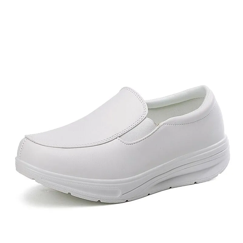 Winter Women's Leather Slip-ons For Women Comfortable Nurse Walking Shoes