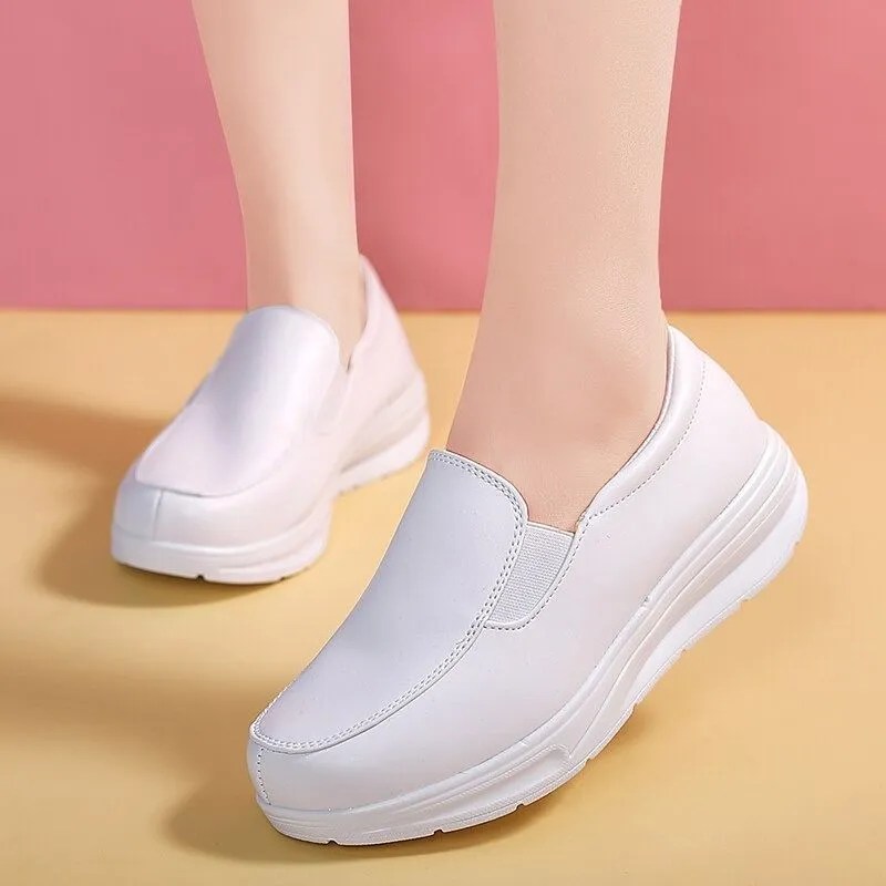 Winter Women's Leather Slip-ons For Women Comfortable Nurse Walking Shoes