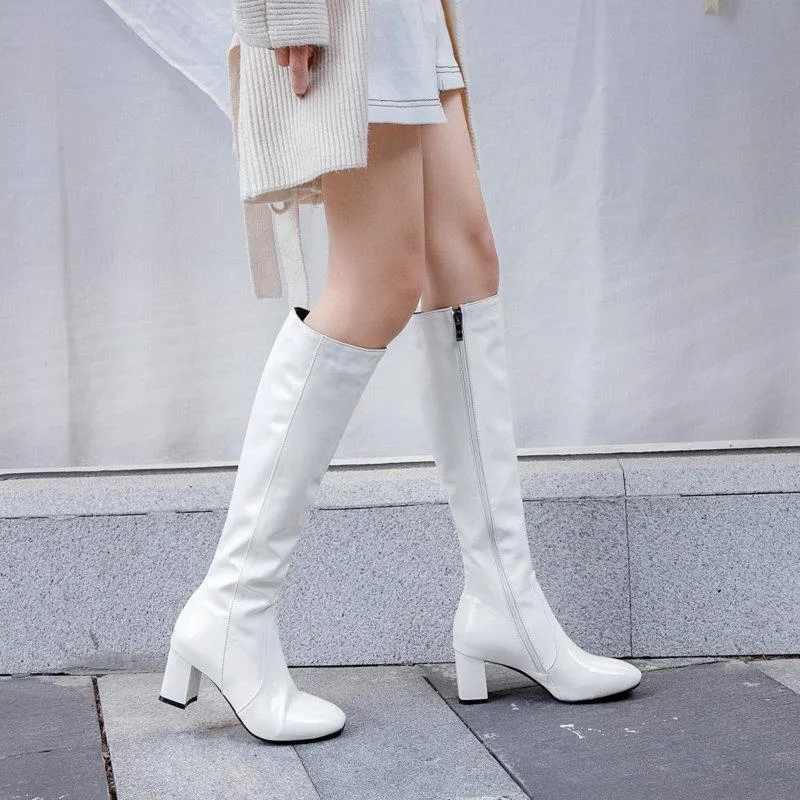 Women chunky high heel side zipper party knee high boots