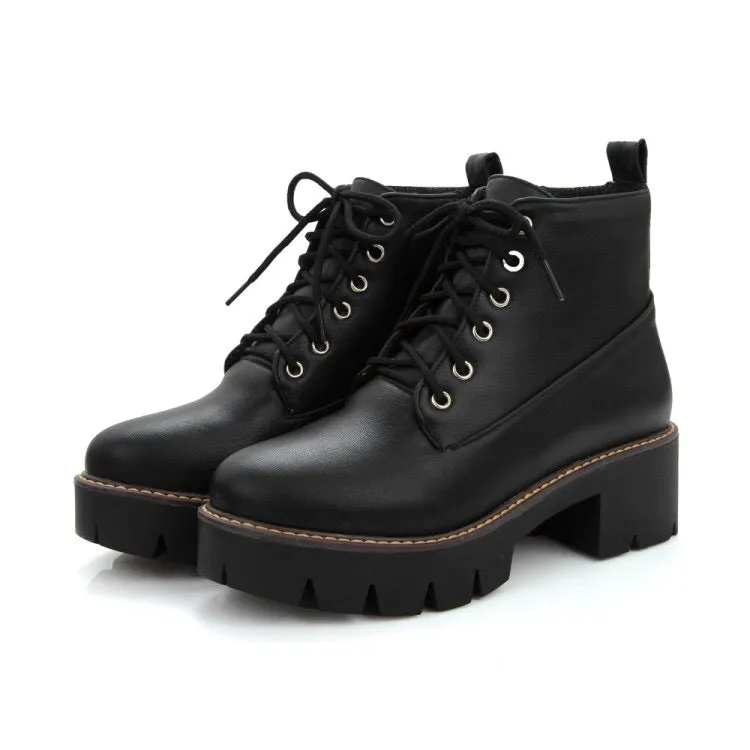 Women platform boots chunky heel lace up combat boots casual