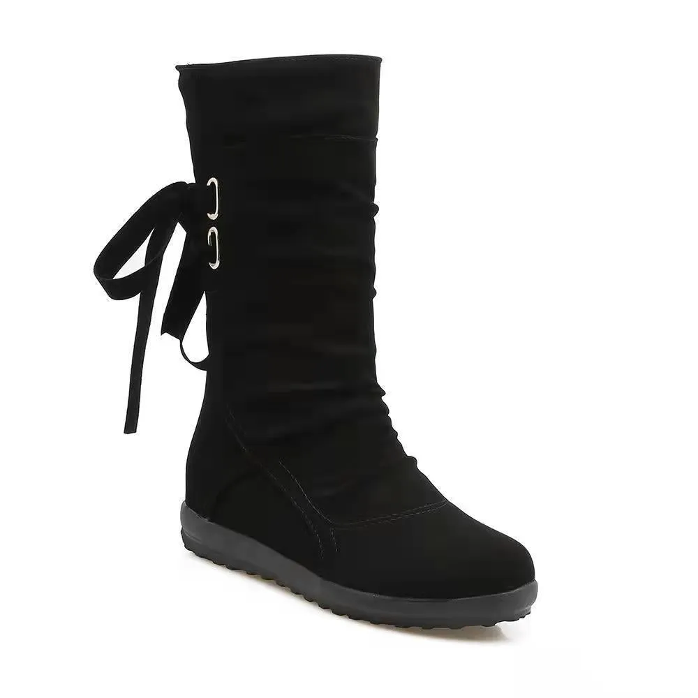 Women winter mid calf slouch back lace up flat boots