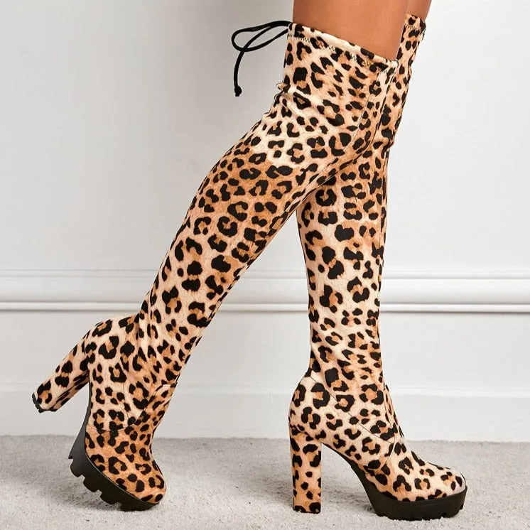 Women winter platform chunky heel sexy over the knee boots