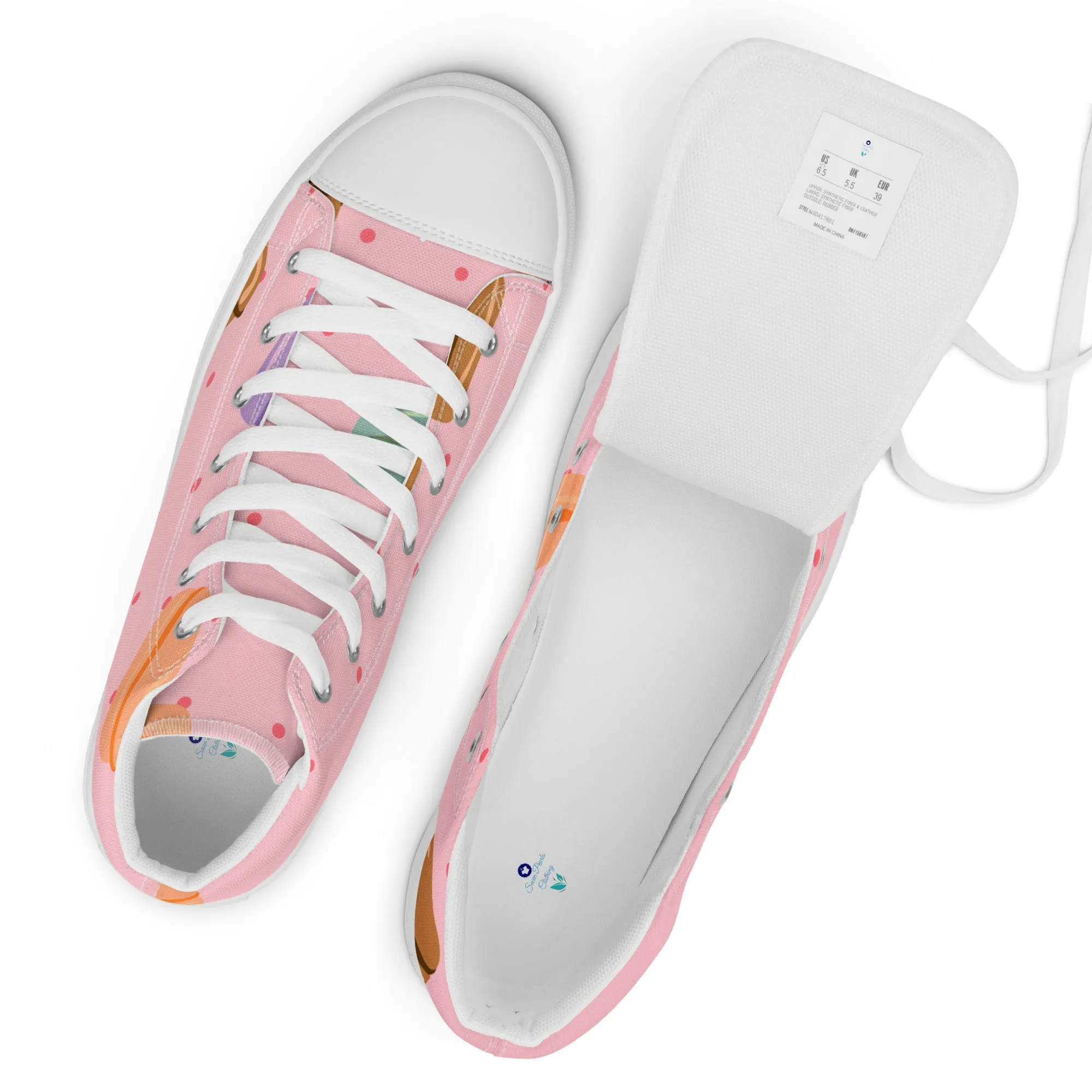 Women's Stylish High Top Canvas Shoes with a Fun Macaroon Design.